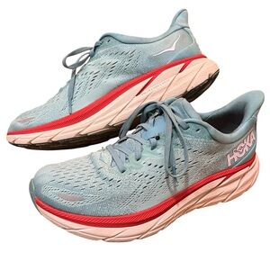Hoka One One Sneakers Clifton 8 Light Blue Red Ning Shoes Performance Athletic
